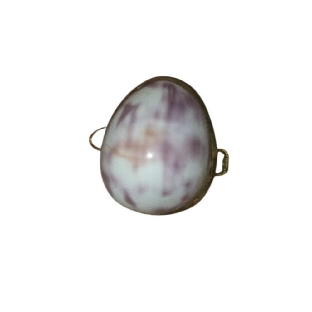 Vintage Cowrie Shell Trinket Box Brass Hinged Clasp Purple White Nautical Decor